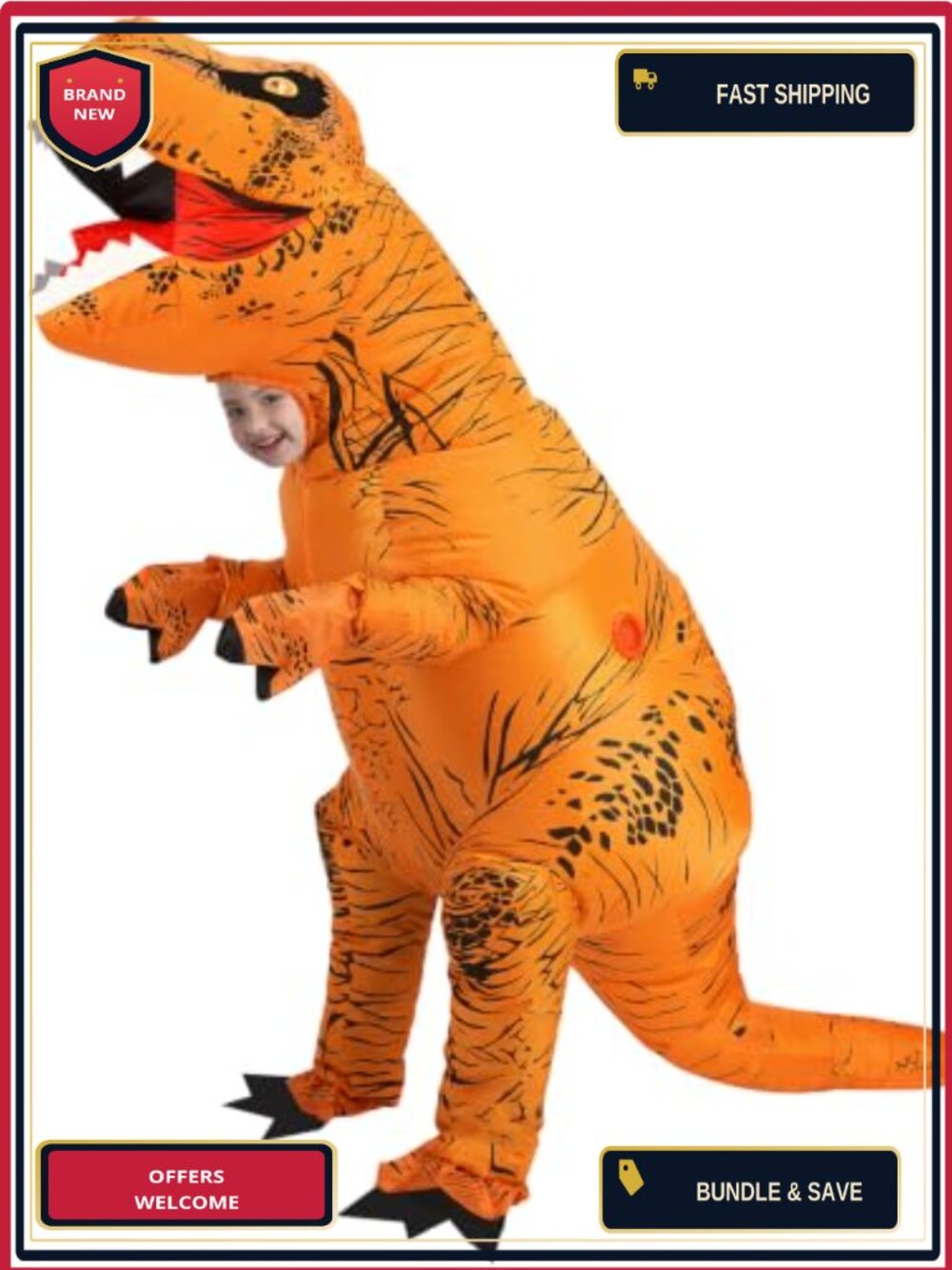 Kids Inflatable Dinosaur Costume Blow Up T-Rex Halloween Pretend Play